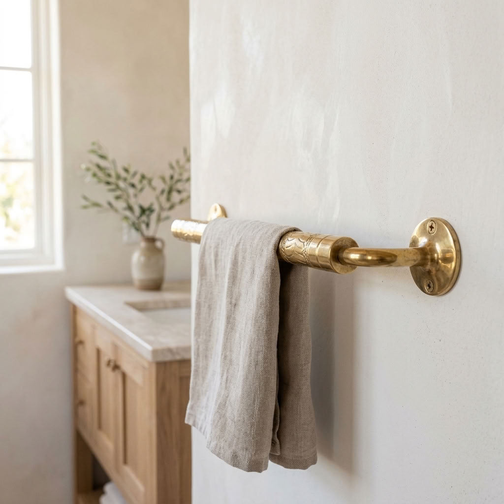 Etched Solid Brass Towel Bar, Wall Mounted – detail view 5