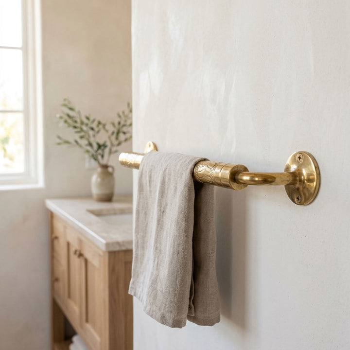 Etched Solid Brass Towel Bar, Wall Mounted – detail view 5