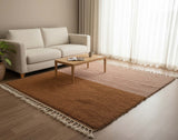 Cinnamon Brown Minimalist Moroccan Wool Rug styled in a bright living room