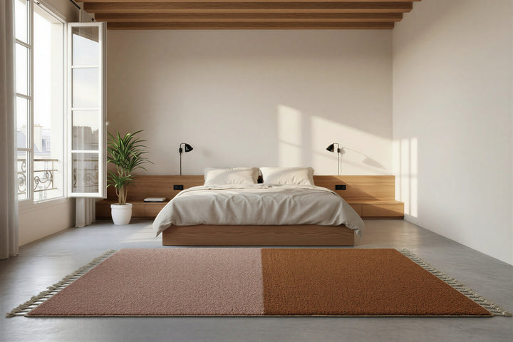 Handwoven wool texture of Cinnamon Brown Minimalist Moroccan Wool Rug