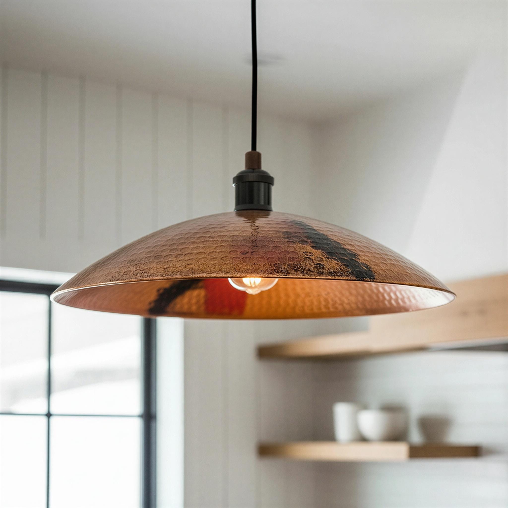 Oxidized Copper Kitchen Island Lighting, Hammered Farmhouse Light Fixture