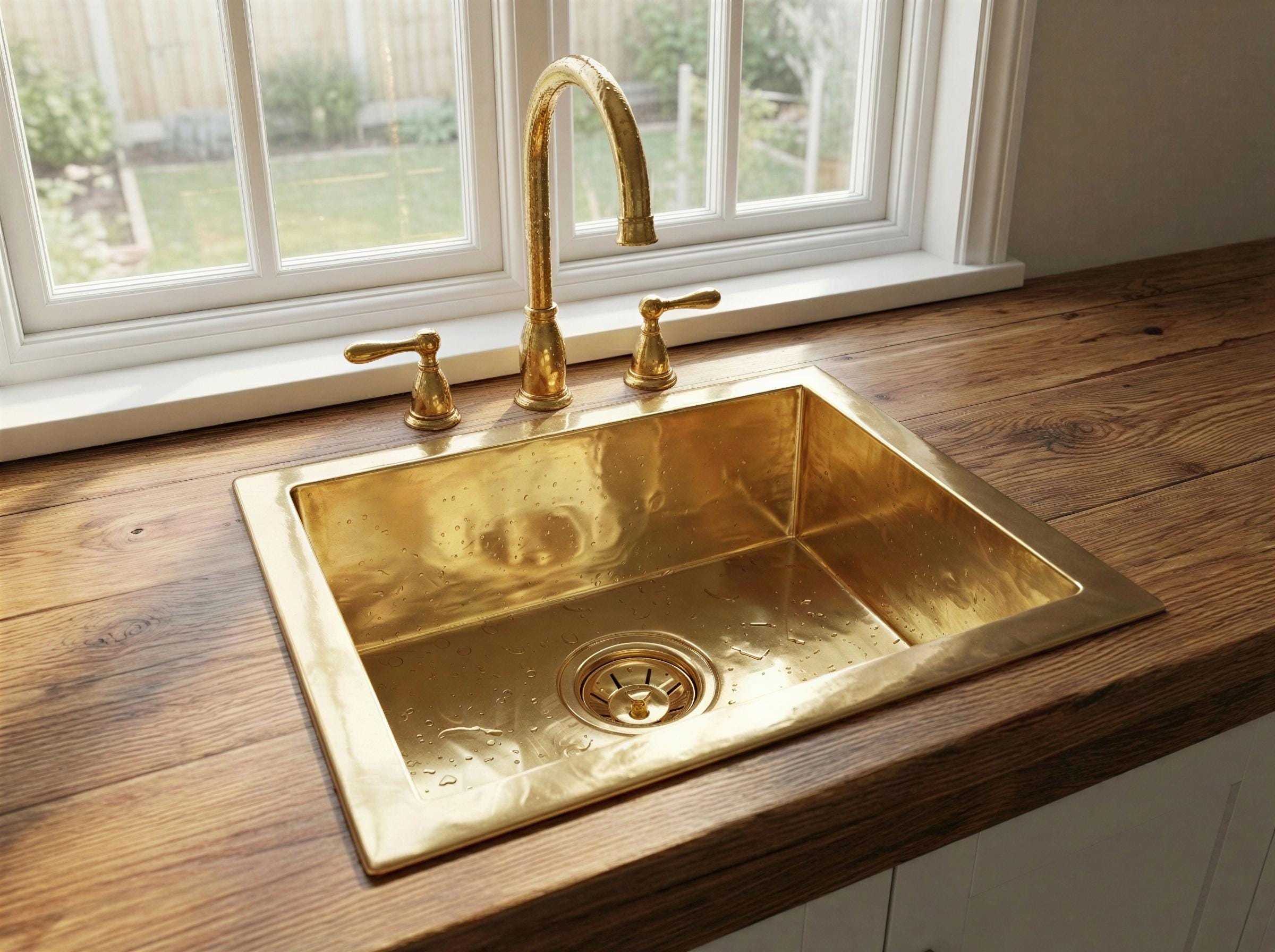 Unlacquered Farmhouse Kitchen Island Sink: Handmade Brass Drop in Sink