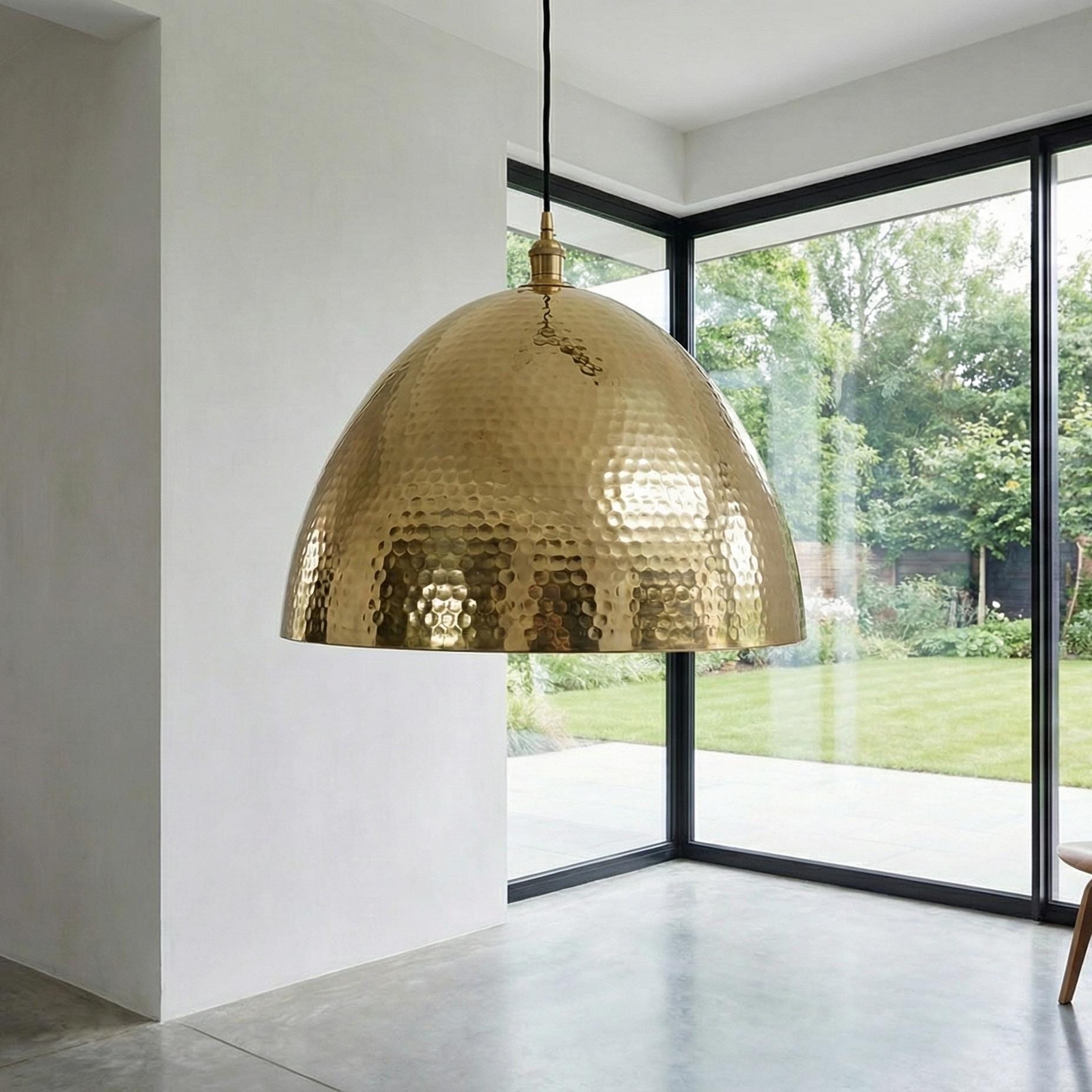 Hammered Brass Pendant Light, Large Gold Dome Lamp, Modern Kitchen Island Lighting