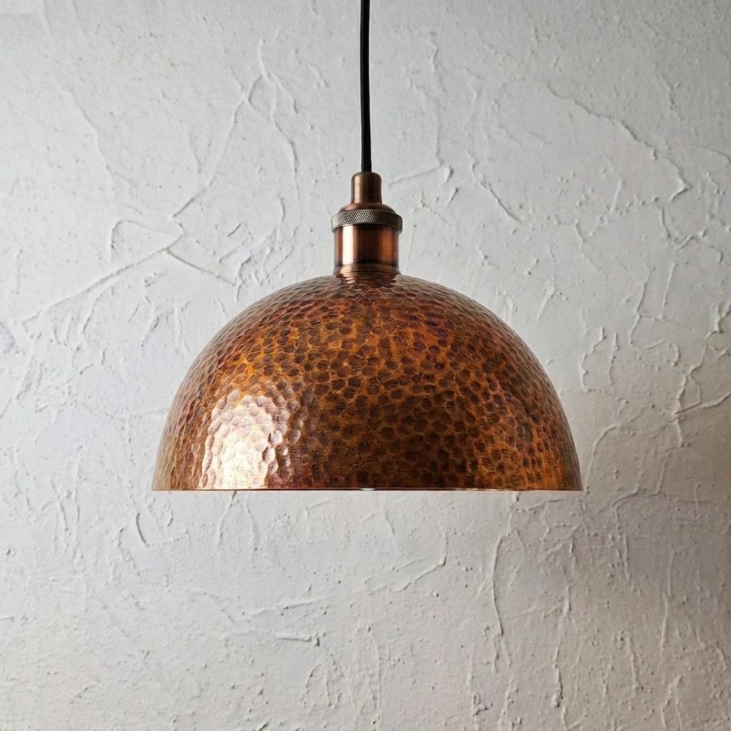 Hammered Copper Kitchen Island Lamp, Rustic Industrial Farmhouse Ceiling Fixture