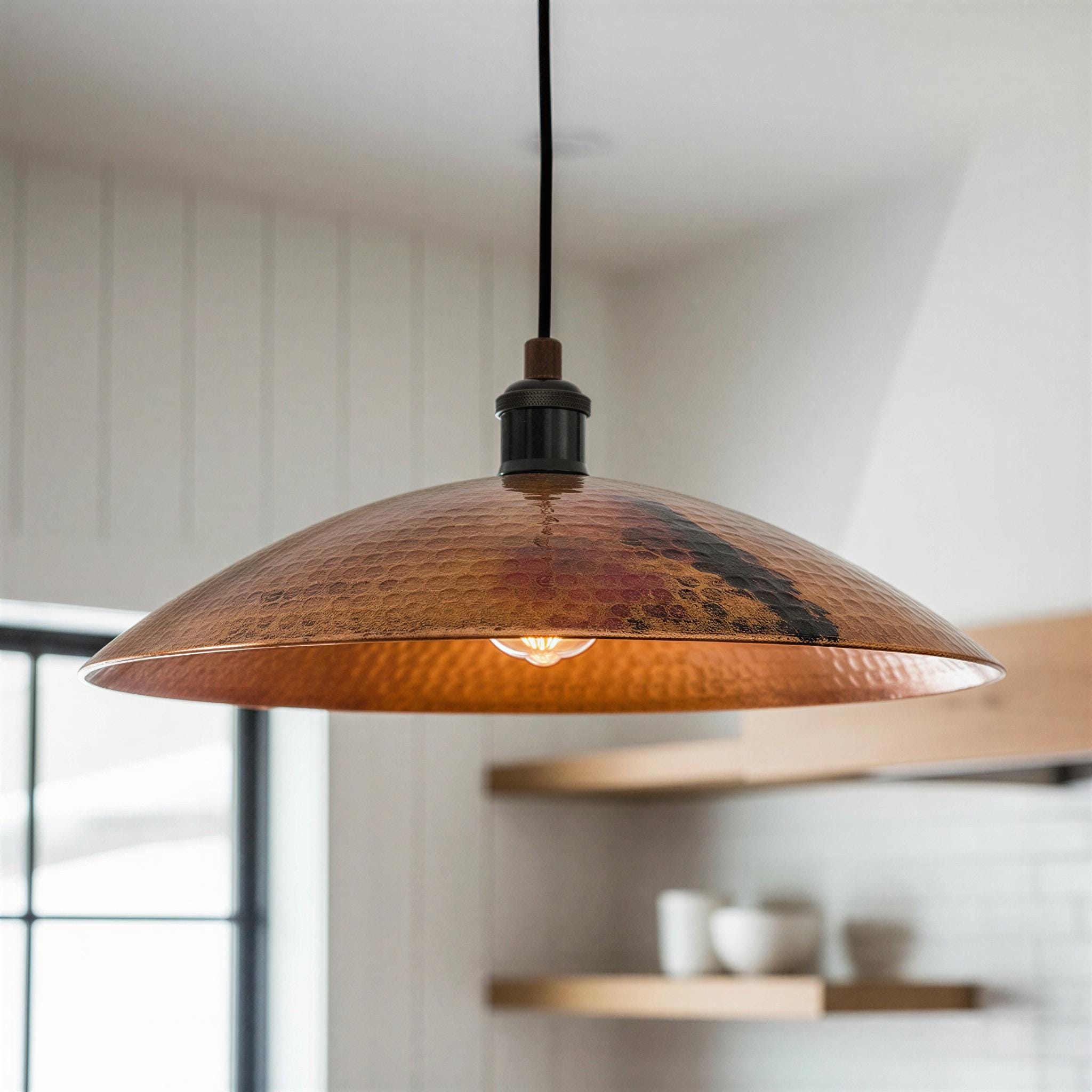 Oxidized Copper Kitchen Island Lighting, Hammered Farmhouse Light Fixture