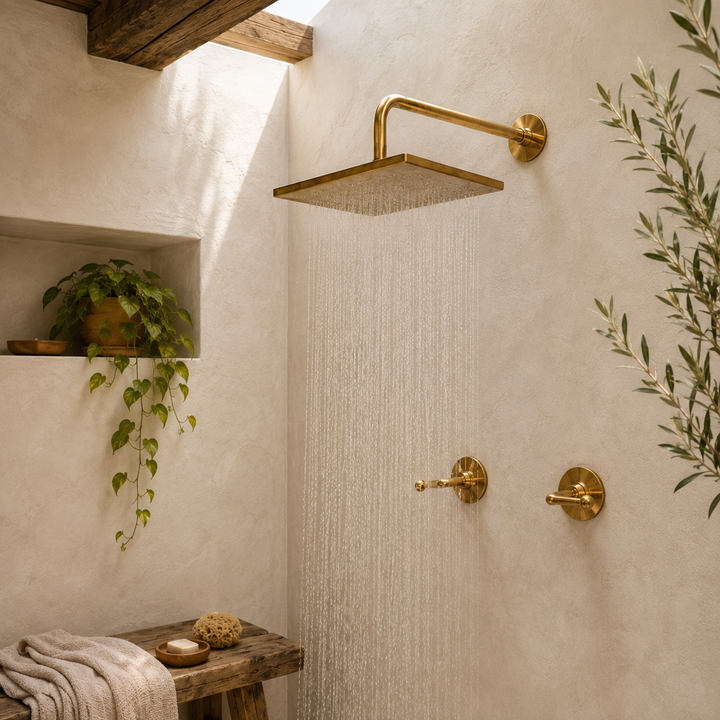 Square Rain Shower System with Lever Handles, Wall Mounted - bathroom installation view 2