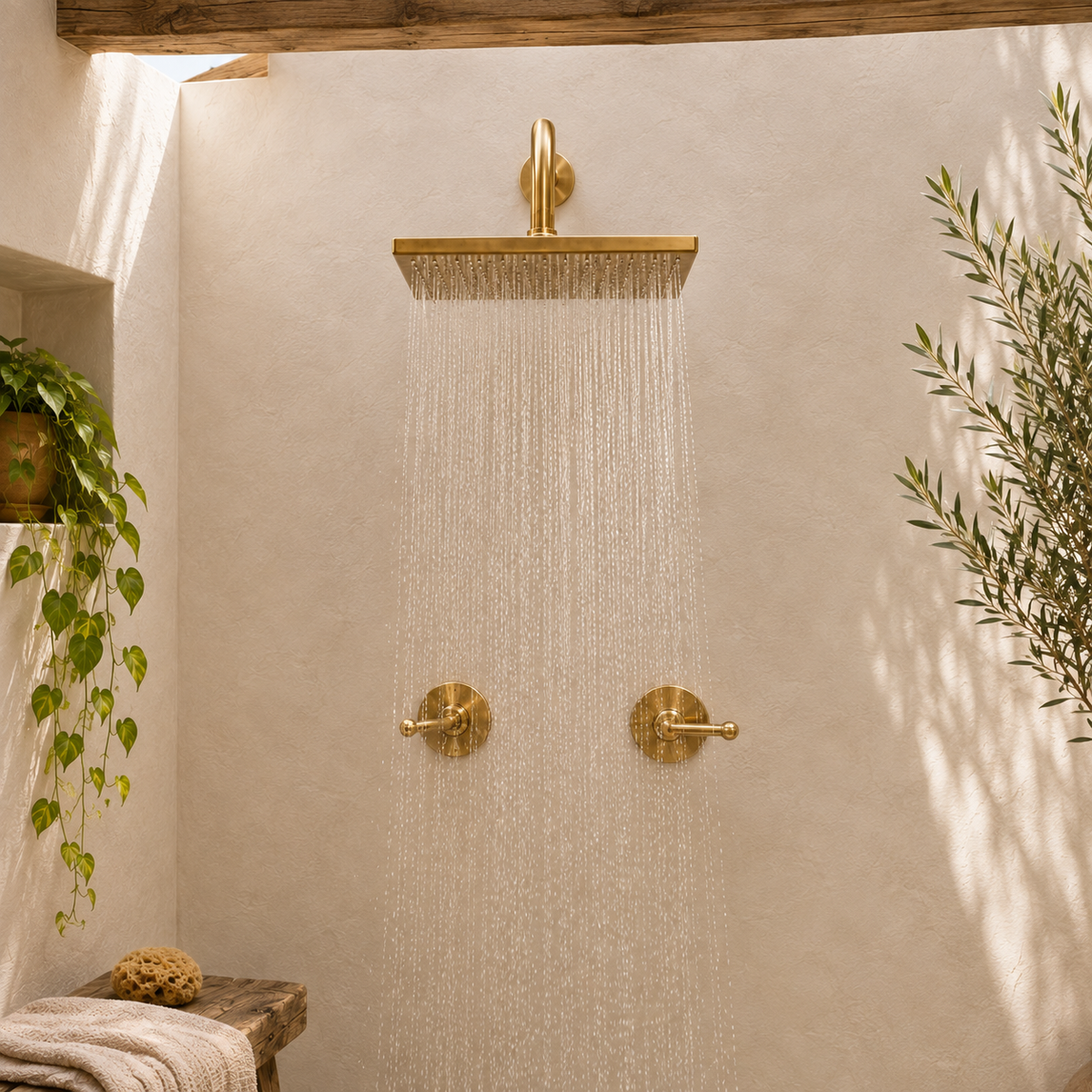 Square Rain Shower System with Lever Handles, Wall Mounted - bathroom installation view 3