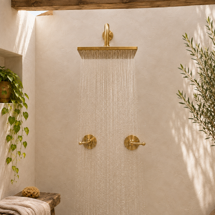 Square Rain Shower System with Lever Handles, Wall Mounted - bathroom installation view 3