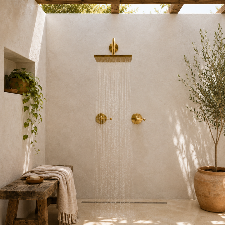 Square Rain Shower System with Lever Handles, Wall Mounted - bathroom installation view 4
