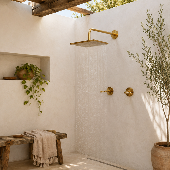 Square Rain Shower System with Lever Handles, Wall Mounted - bathroom installation view 5