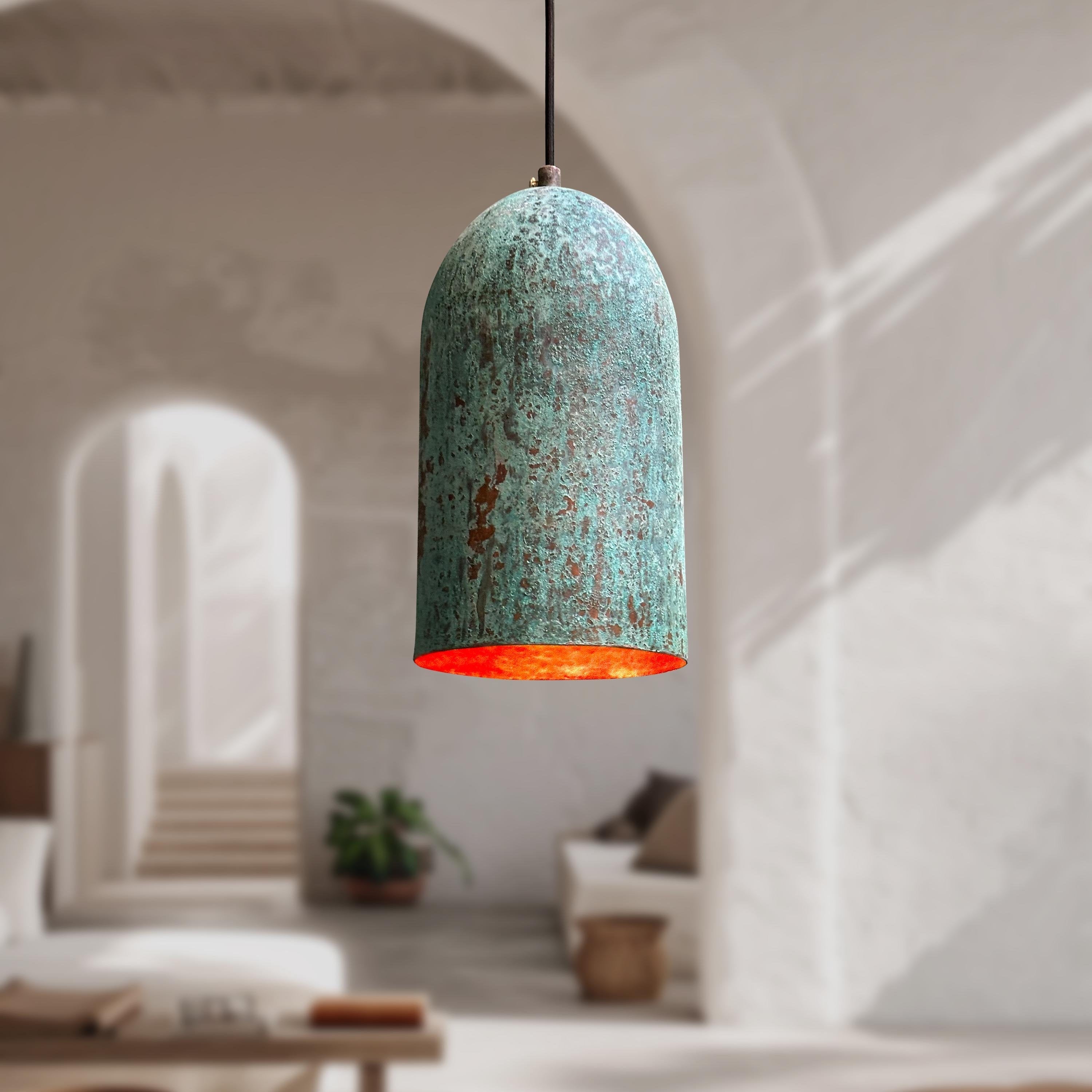 Green Patina Farmhouse Light – Oxidized Copper Kitchen Island Pendant Light