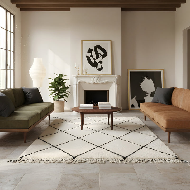 Close-up of the artisan weave on Ivory Diamond Beni Ourain Style Moroccan Wool Rug