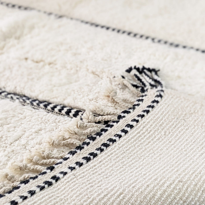 Close-up of the artisan weave on Ivory Striped Beni Ourain Style Moroccan Wool Rug