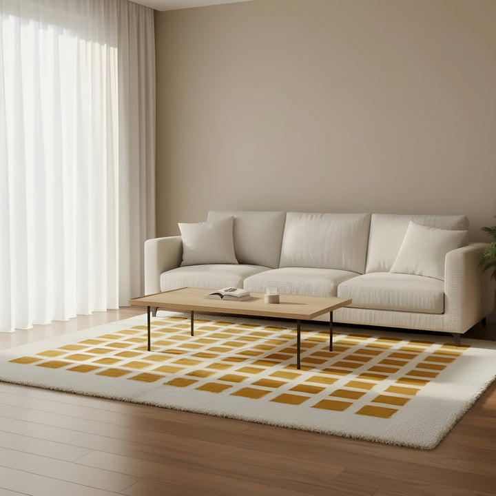 Handwoven wool texture of Mustard Checkerboard Moroccan Wool Rug