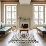 Rust Chevron Beni Ourain Style Moroccan Wool Rug styled in a bright living room