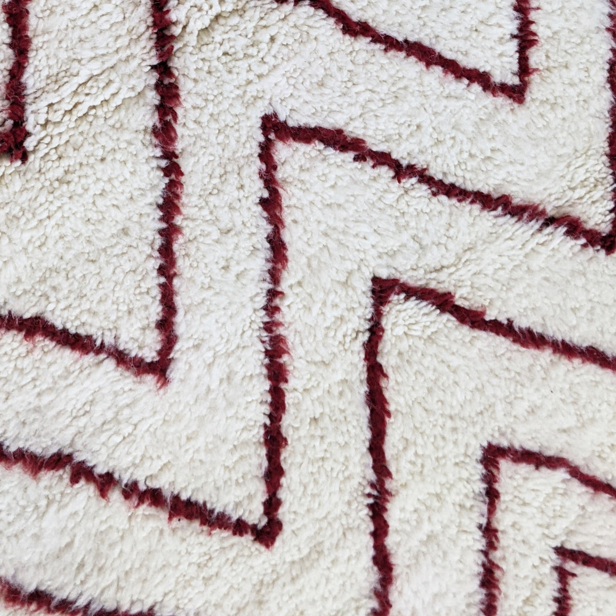 Rust Chevron Beni Ourain Style Moroccan Wool Rug styled in a modern interior